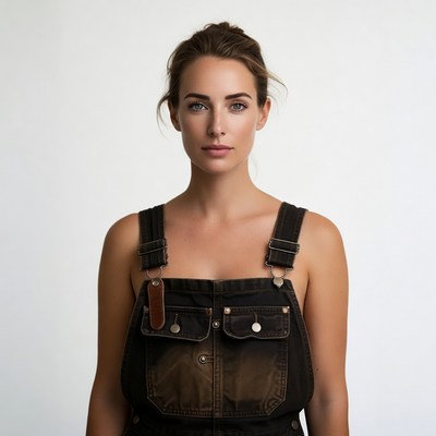 Woman in black overalls portrait