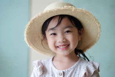 Asian girl smiling in straw hat