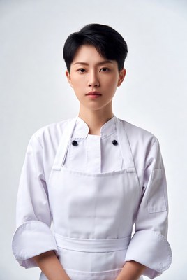 Asian woman in white chef uniform