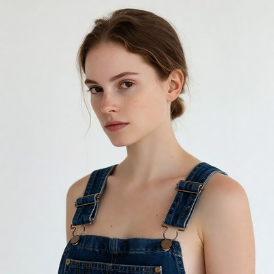 Woman in denim overalls portrait