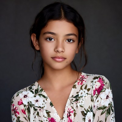 Young girl in floral dress portrait