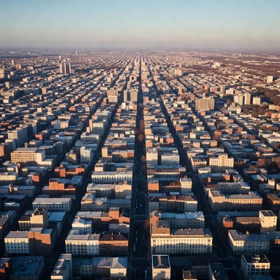 Aerial View of Grid City Street