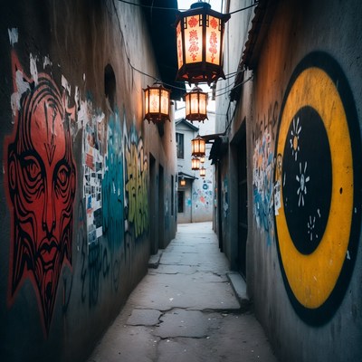 Graffiti Alley with Red Lanterns