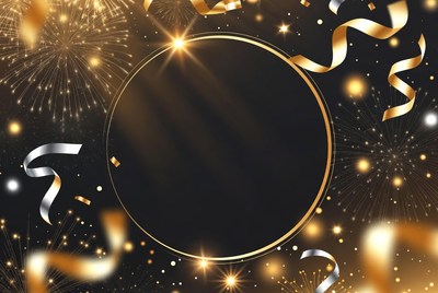 Golden fireworks with black circle frame