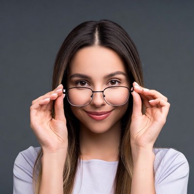 Woman adjusting glasses with smile
