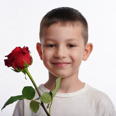 Boy holding red rose