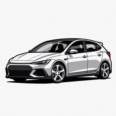 White Hatchback Car Illustration