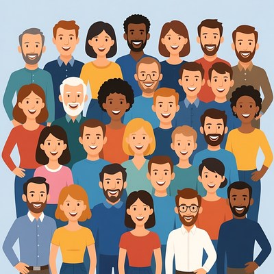 Diverse group of smiling people illustration