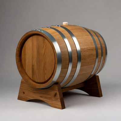 Oak Wine Barrel on Wooden Stand