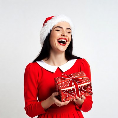 Woman holding Christmas gift