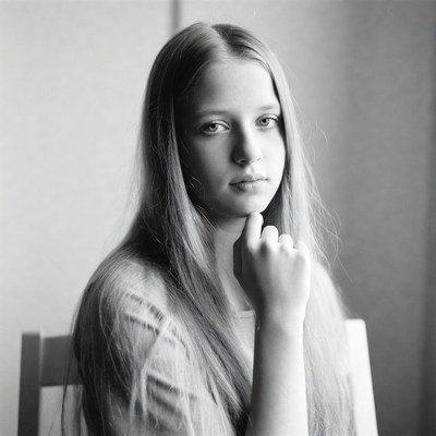 Young woman with hand on chin