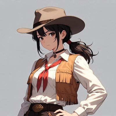 Anime girl in cowboy hat and vest