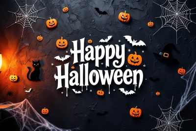 Happy Halloween with Pumpkins and Bats