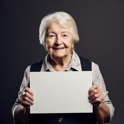 Elderly woman holding blank sign
