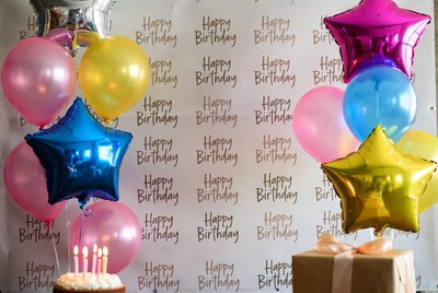 Happy Birthday Balloons and Cake