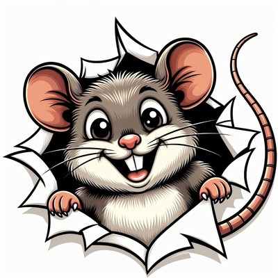 Cute mouse peeking through hole