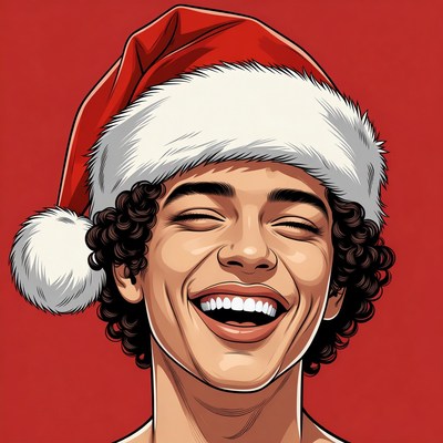 Smiling man in Santa hat illustration
