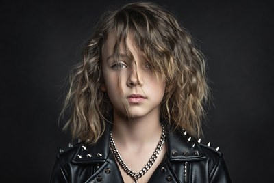 Girl in studded leather jacket