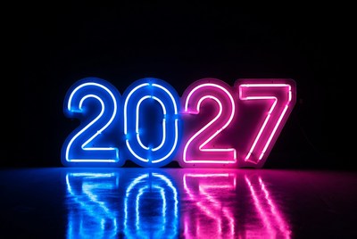 Neon 2027 Sign on Black Background