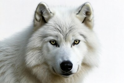 Close-up of white wolf face