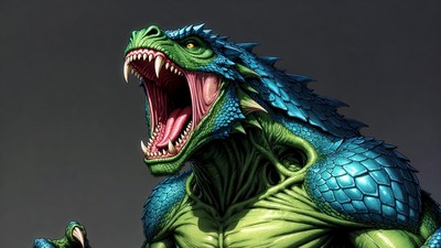 Roaring Green Lizardman Monster