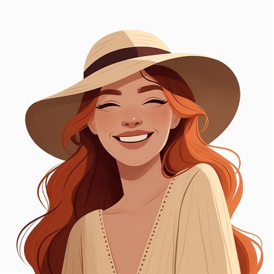 Smiling woman in wide-brim hat