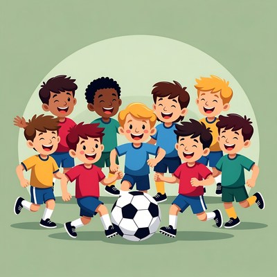 Group of boys playing soccer illustration