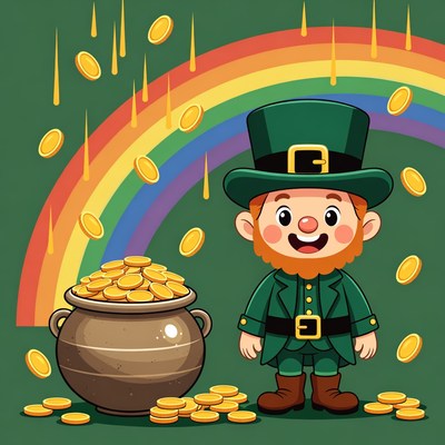 Leprechaun with Pot of Gold Rainbow