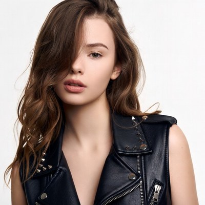 Woman in studded leather vest