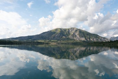 Mountain reflected in lake