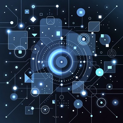 Futuristic Blue Neon Circuit Network