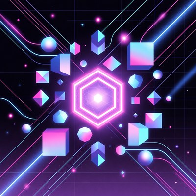 Glowing Neon Geometric Shapes Grid