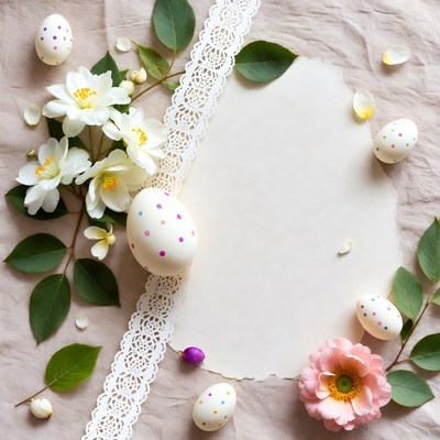 Easter Eggs with Flowers and Blank Card