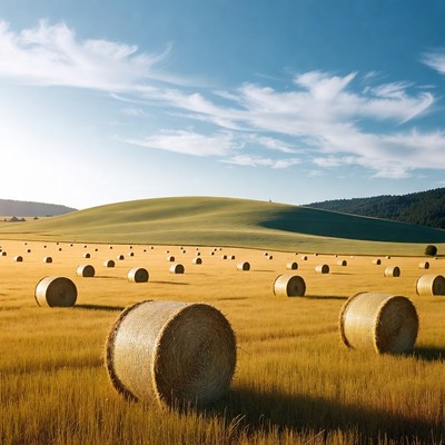 Hay bales in golden field