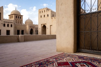 Traditional Mud Buildings with Arched Gate