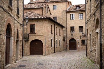 Narrow Cobblestone Street in Italian Village