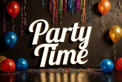 Party Time Sign with Balloons