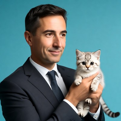 Man holding cute kitten