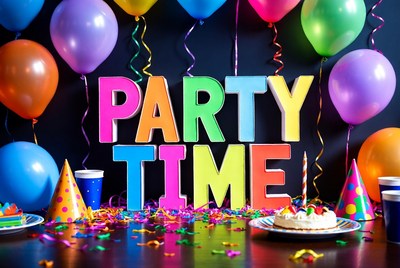 Party Time Balloons and Cake