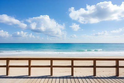 Wooden Beach Walkway Overlooking Ocean