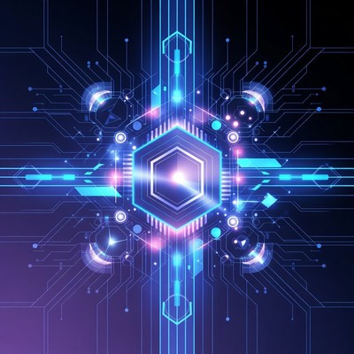 Glowing Blue Hexagon Circuit Design