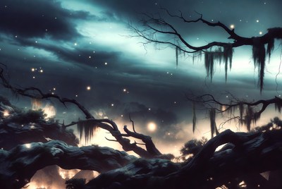 Mystical Swamp with Glowing Branches