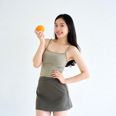 Asian woman holding orange