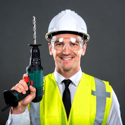 Man holding drill in safety gear