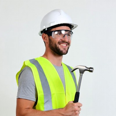 Man in hard hat holding hammer