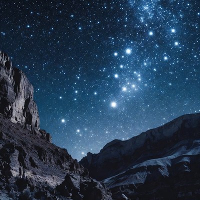 Starry sky over rocky mountains
