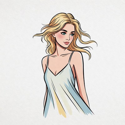 Blonde woman with flowing hair illustration
