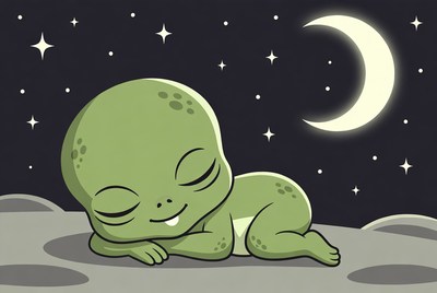 Sleeping Baby Alien on Moon