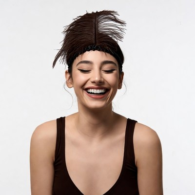 Woman smiling in feathered headband