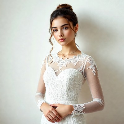 Young woman in lace wedding dress